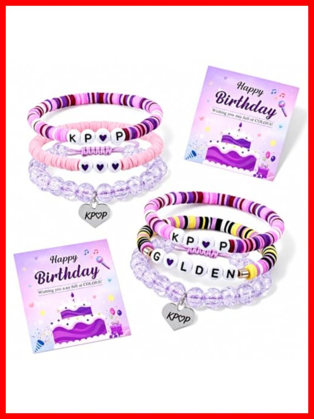 Kpop Stretch Bracelet Set 6 Piece with Birthday Card Gift Box